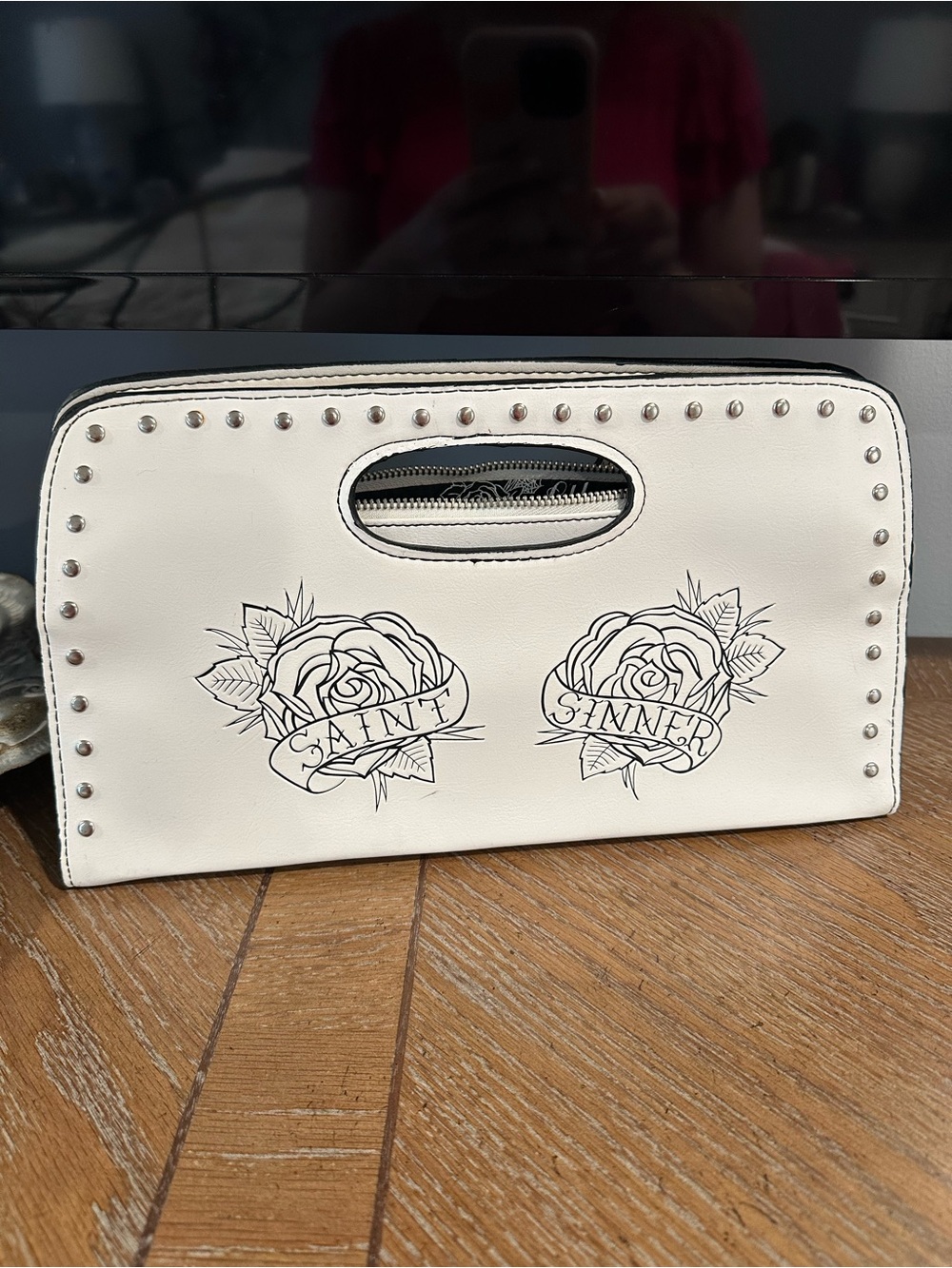 Lux De Ville House of Blues Saint Sinner Studded Clutch Bag White